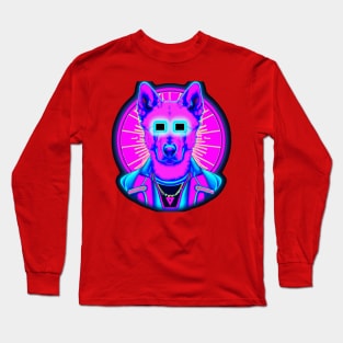 Akbash Vintage Retro Cyberpunk Dog Illustration Long Sleeve T-Shirt